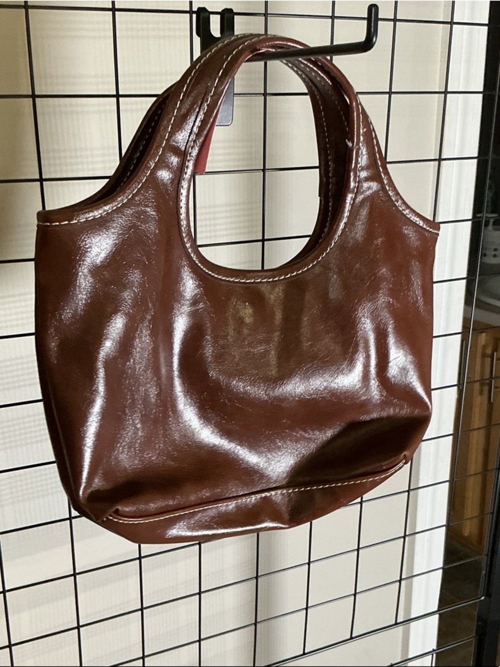 Nine West Brown Leather Top Handle Handbag Classic Structured + Scarf Accent - Picture 5 of 7